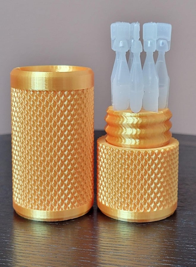 Znet3D Eye Drop Vials Holder & Storage Case - Securely Store Seven (7) Single-Use Vials - Screw-On Lid, Knurled Pattern - Keep Vials Safe & Organized to Keep Track of Your Daily Usage (Silk Gold) - Image 2